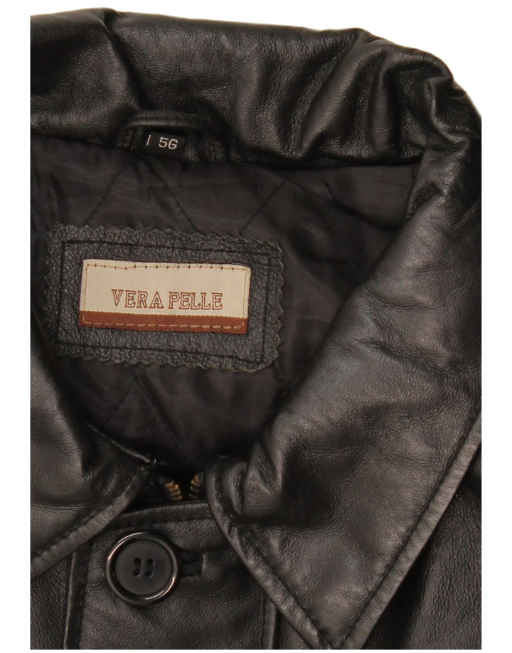 Vintage Mens Leather Coat IT 56 3XL Black Leather