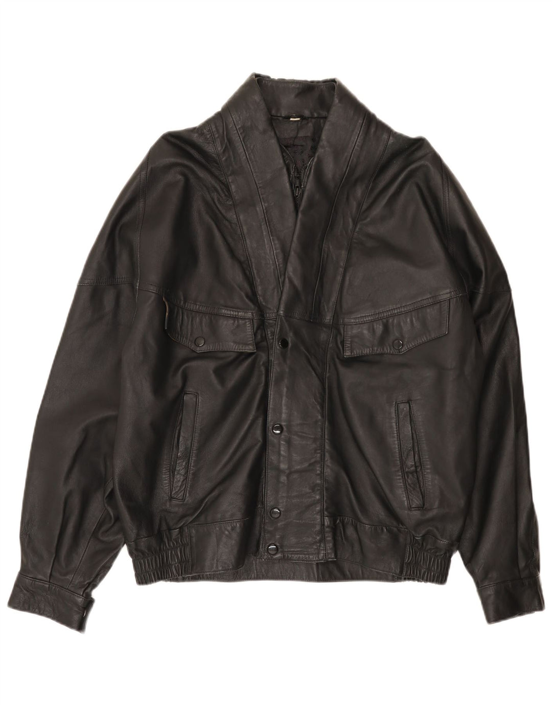 Vintage Mens Loose Fit Leather Jacket UK 36 Small Black Leather