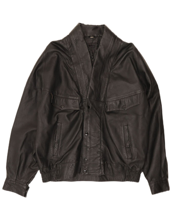 Vintage Mens Loose Fit Leather Jacket UK 36 Small Black Leather
