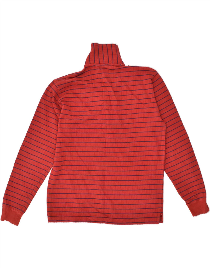 TIMBERLAND Mens Button Neck Sweatshirt Jumper Small Red Striped Cotton | Vintage Timberland | Thrift | Second-Hand Timberland | Used Clothing | Messina Hembry 