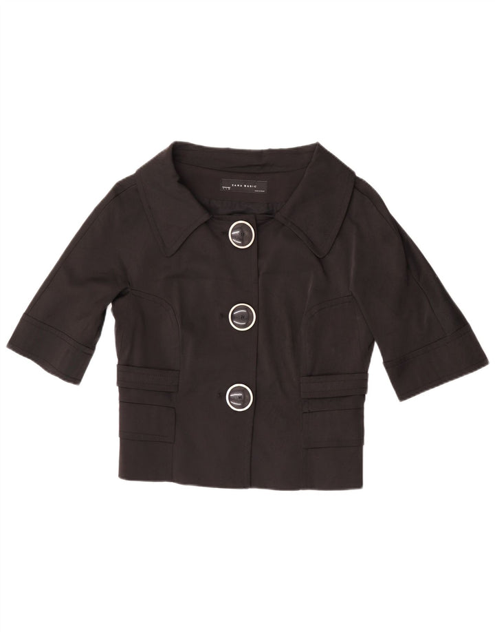 Zara Womens 3/4 Sleeve 3 Button Bolero Jacket UK 14 Large Black Cotton