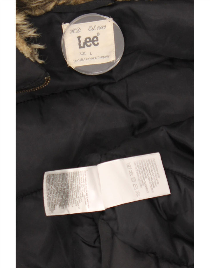 LEE Womens Hooded Padded Jacket UK 16 Large Black Polyester
