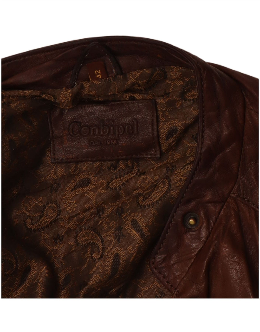 CONBIPEL Womens Crop Leather Racer Jacket IT 42 Medium Brown Leather