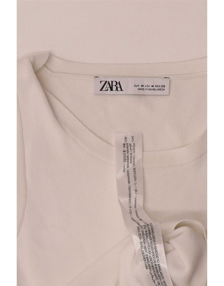 Zara Womens Crop Vest Top UK 12 Medium White Viscose