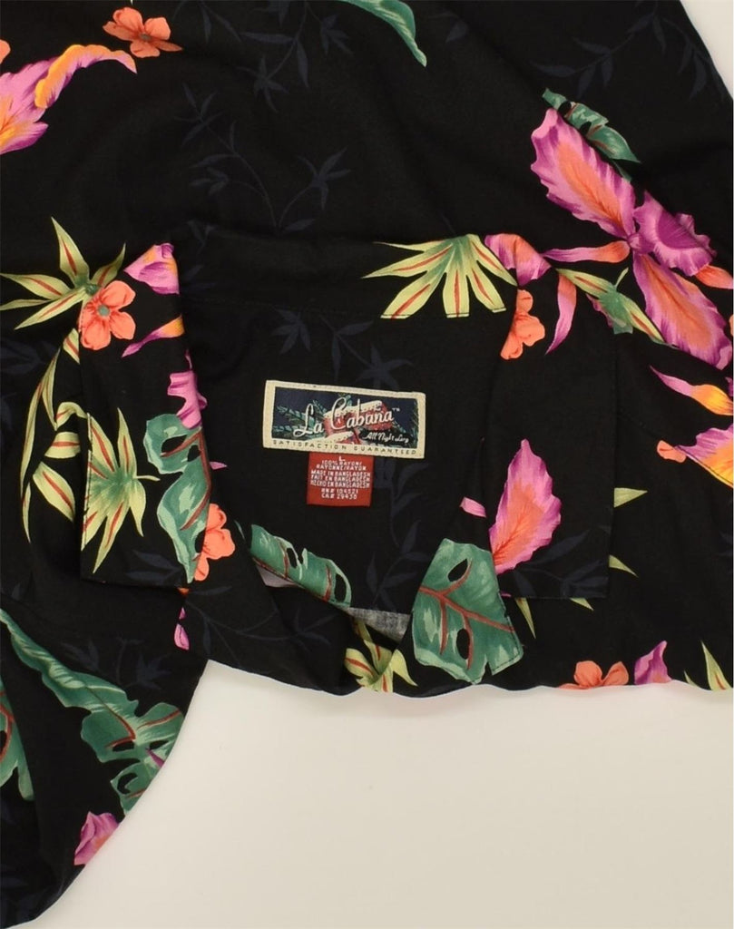 LA CABANA Womens Short Sleeve Shirt Blouse UK 14 Large Black Floral | Vintage La Cabana | Thrift | Second-Hand La Cabana | Used Clothing | Messina Hembry 