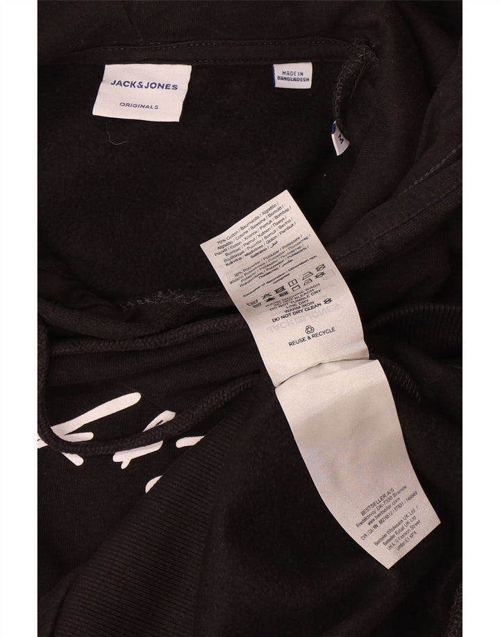 Jack & Jones Mens Graphic Hoodie Jumper Medium Black Cotton