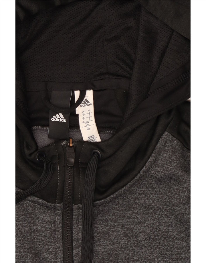 Adidas Mens Zip Hoodie Sweater Large Grey Colourblock Polyester