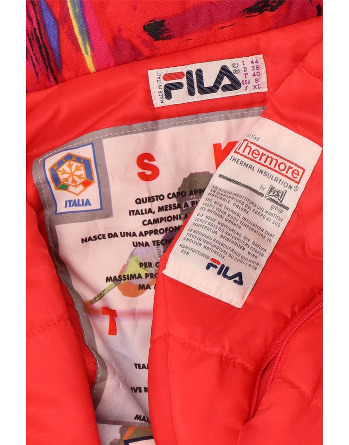 Fila Womens Hooded Ski Jumpsuit IT 44 Medium Red Geometric
