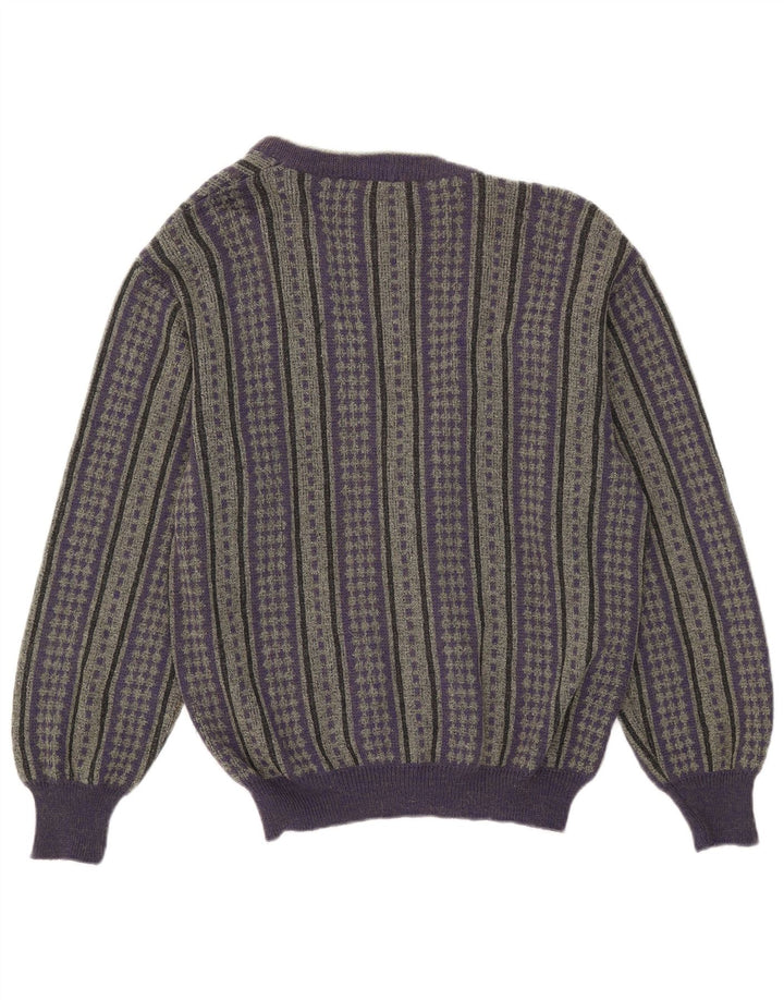 Vintage Mens Cardigan Sweater IT 50 Medium Purple Striped Wool