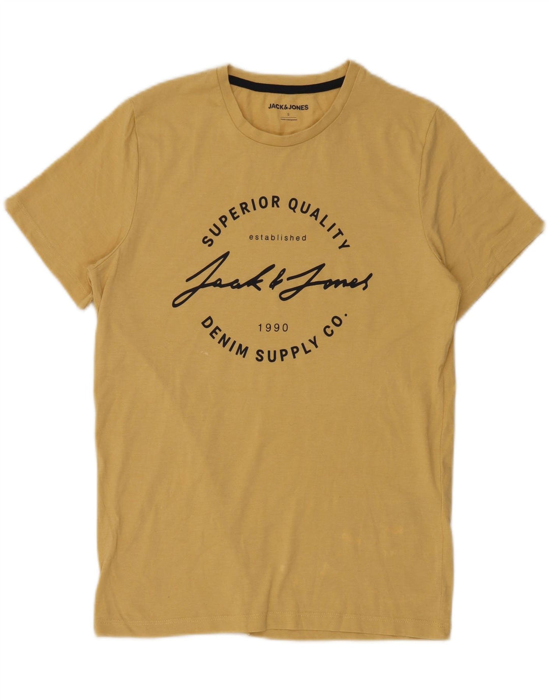 JACK & JONES Mens Denizen Graphic T-Shirt Top Small Yellow Cotton