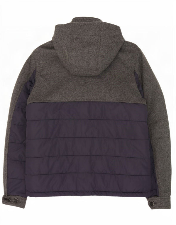 Tommy Hilfiger Mens Hooded Padded Jacket UK 40 Large Grey Colourblock