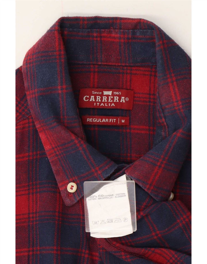Carrera Mens Regular Fit Flannel Shirt Medium Red Check Cotton