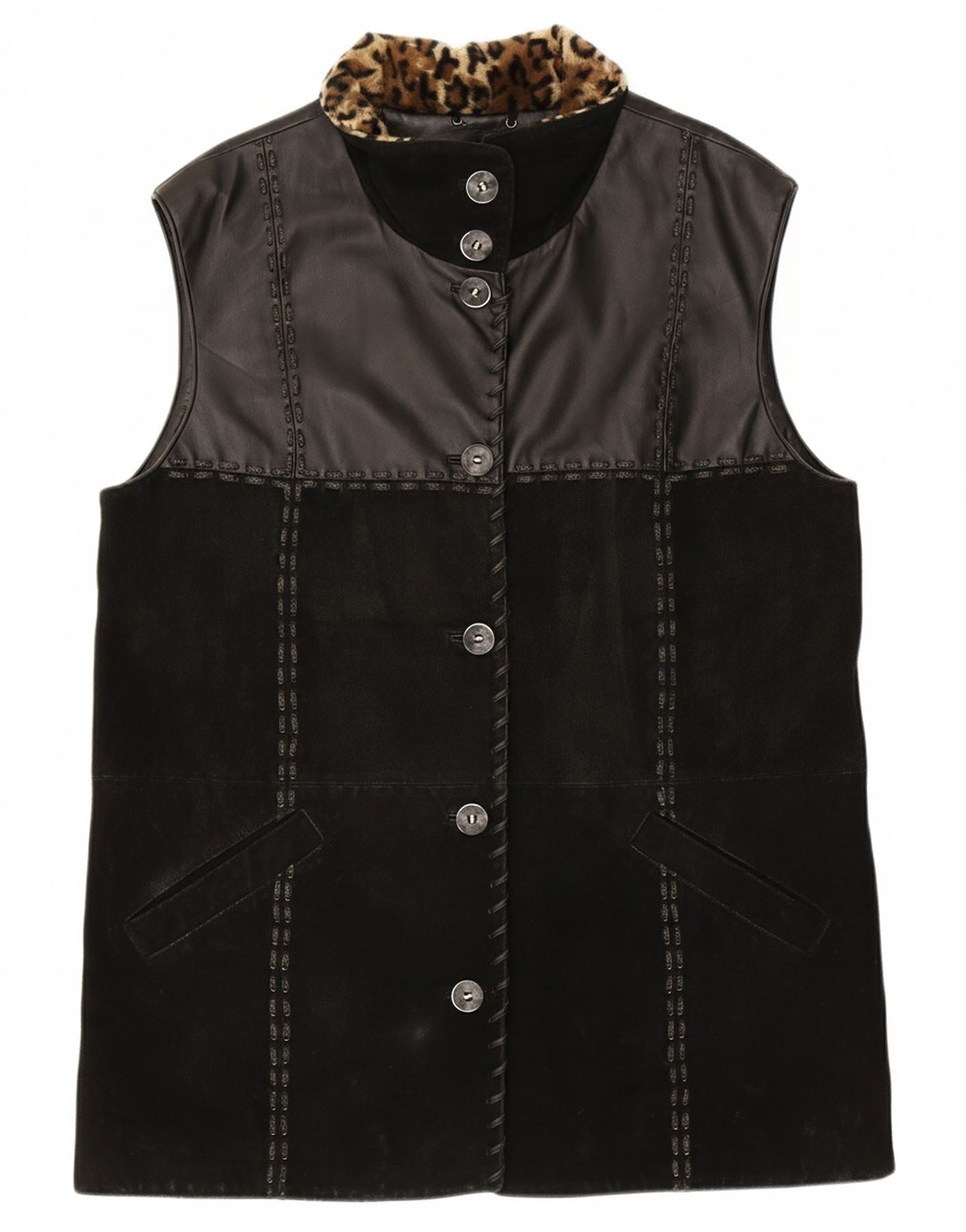 DINO' Z Womens Suede Gilet UK 14 Medium Black Leather Vintage