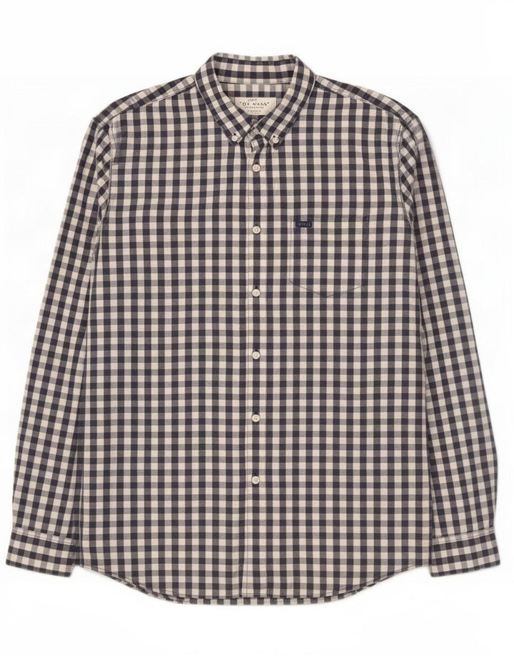Jack Wills Mens Classic Fit Shirt Large Navy Blue Gingham Cotton