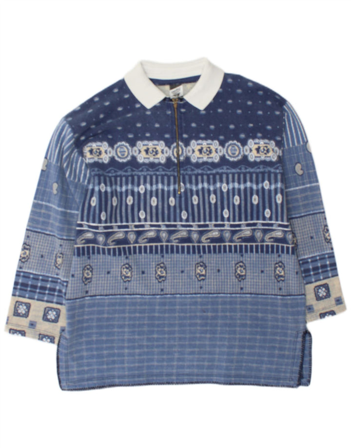Meeting Mens Polo Neck Sweatshirt Jumper Medium Blue Patchwork