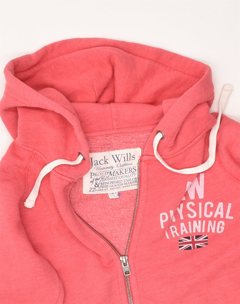 JACK WILLS Womens Graphic Zip Hoodie Sweater UK 8 Small Pink Cotton | Vintage Jack Wills | Thrift | Second-Hand Jack Wills | Used Clothing | Messina Hembry 