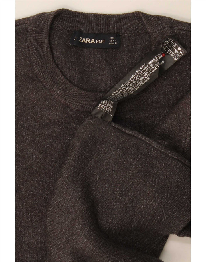 Zara Womens Short Sleeve Crew Neck Jumper Sweater UK 14 Medium Brown