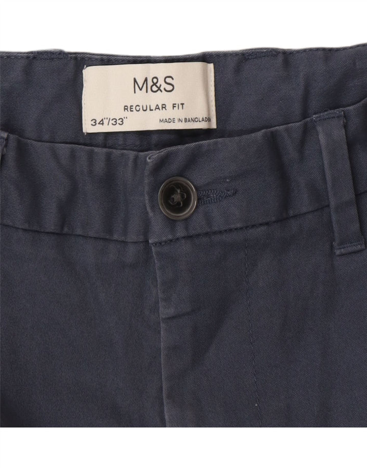 Marks & Spencer Mens Regular Fit Chino Trousers W34 L32 Blue Cotton