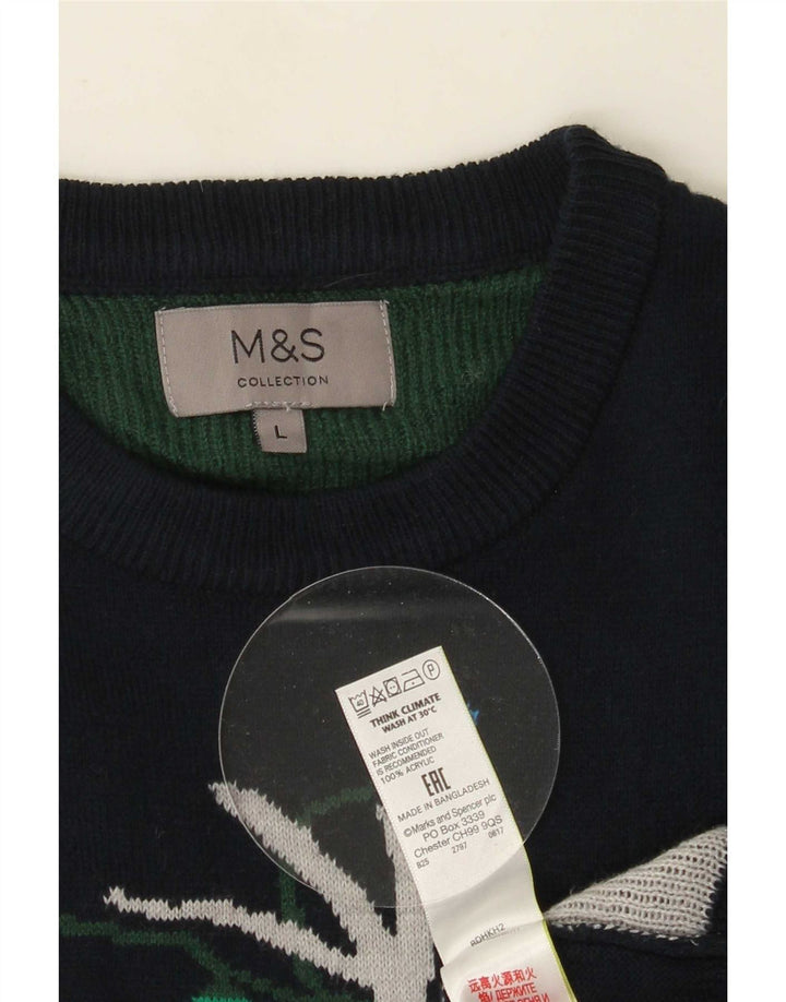 Marks & Spencer Mens Crew Neck Jumper Sweater Large Navy Blue Christmas