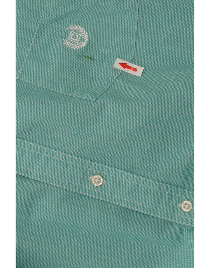Chaps Mens Easy Care Short Sleeve Shirt 2XL Turquoise Houndstooth Cotton