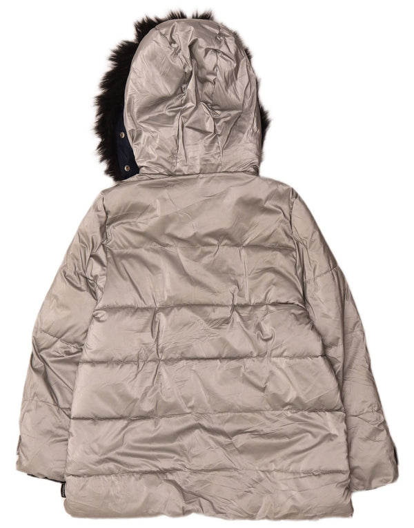 Zara Girls Hooded Padded Coat 13-14 Years Silver Polyester