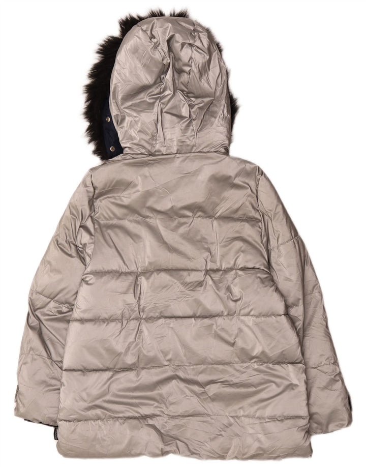 Zara Girls Hooded Padded Coat 13-14 Years Silver Polyester