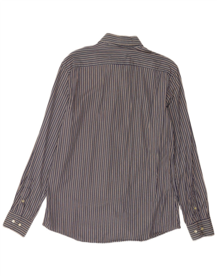 Massimo Dutti Mens Shirt Large Blue Striped Cotton