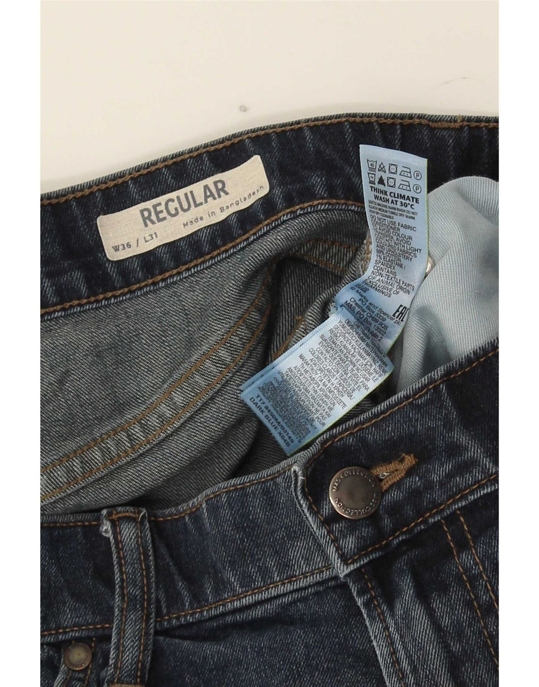 Marks & Spencer Mens Regular Straight Jeans W36 L31 Blue Cotton