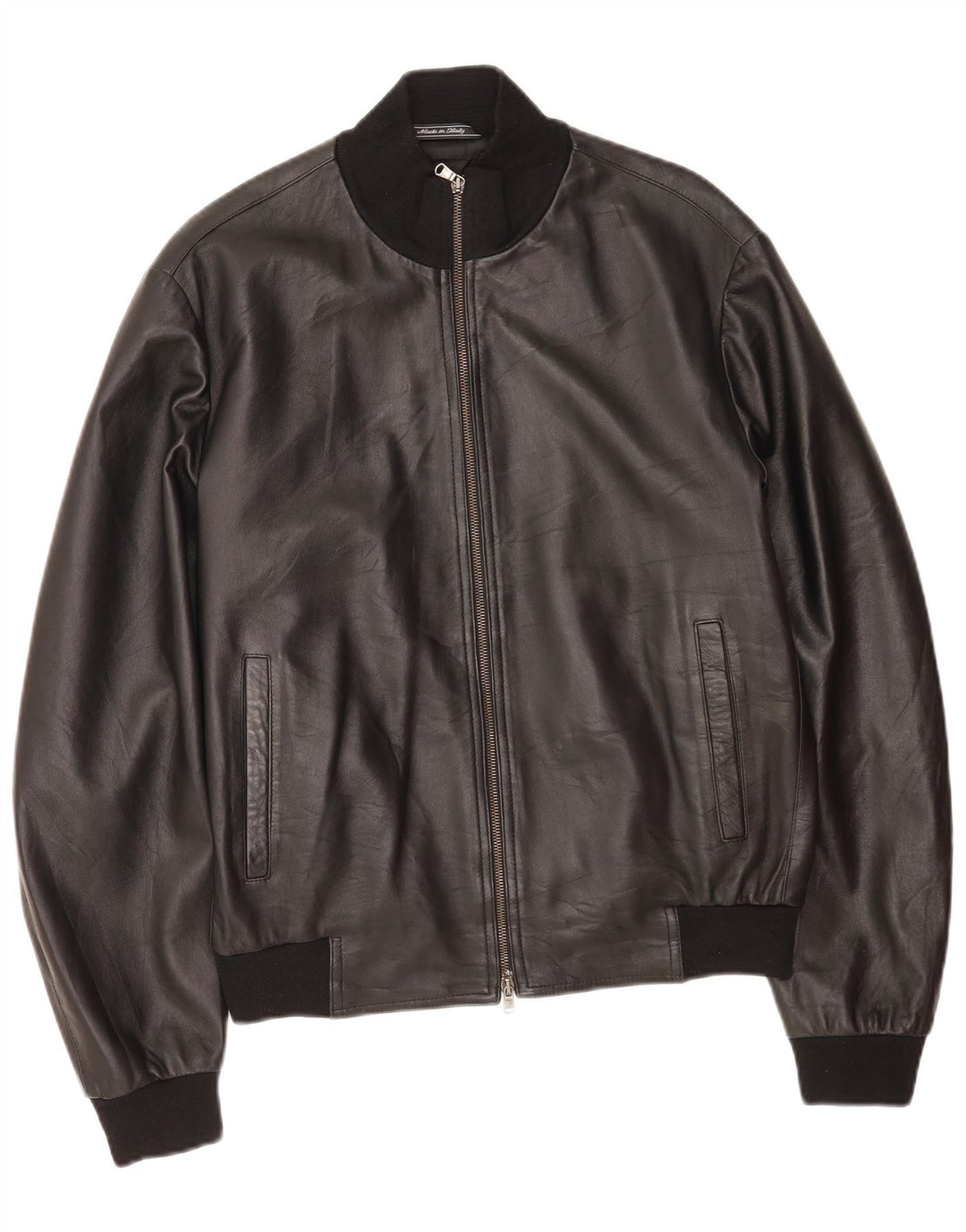 Vintage Mens Leather Jacket IT 50 Large Black Leather