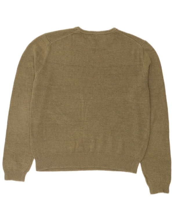 Zara Womens Crew Neck Jumper Sweater UK 14 Medium Khaki Cotton