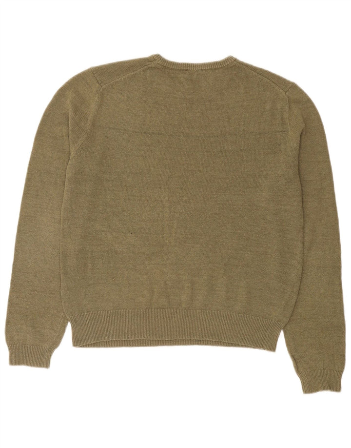 Zara Womens Crew Neck Jumper Sweater UK 14 Medium Khaki Cotton
