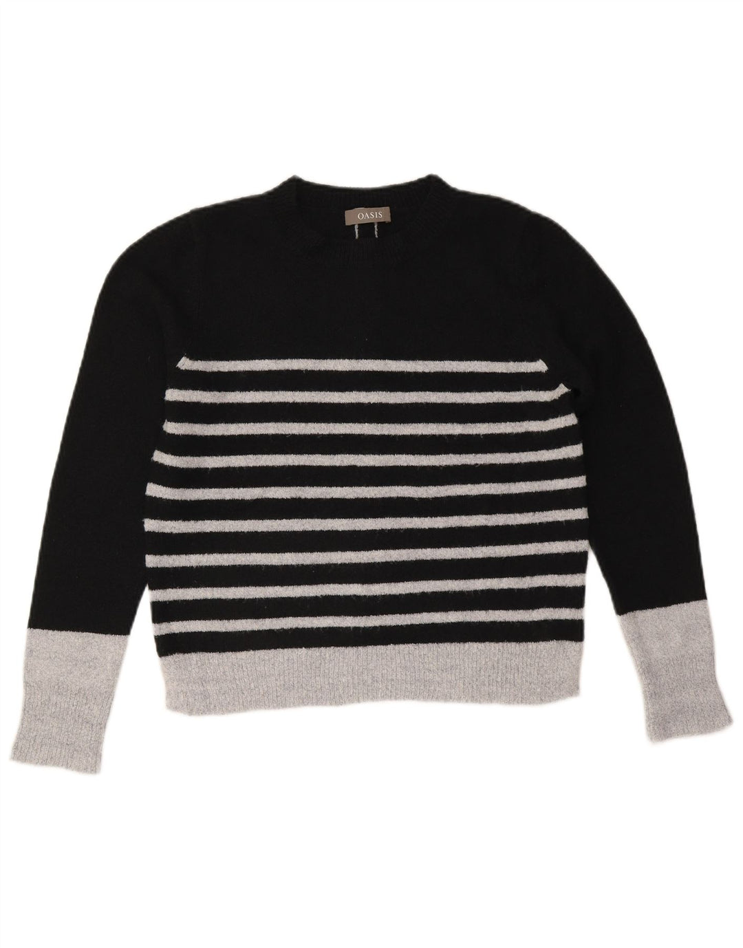 Oasis Womens Crew Neck Jumper Sweater UK 14 Medium Black Striped Acrylic