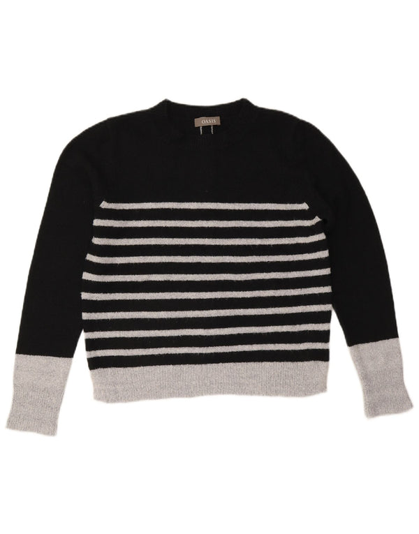 Oasis Womens Crew Neck Jumper Sweater UK 14 Medium Black Striped Acrylic
