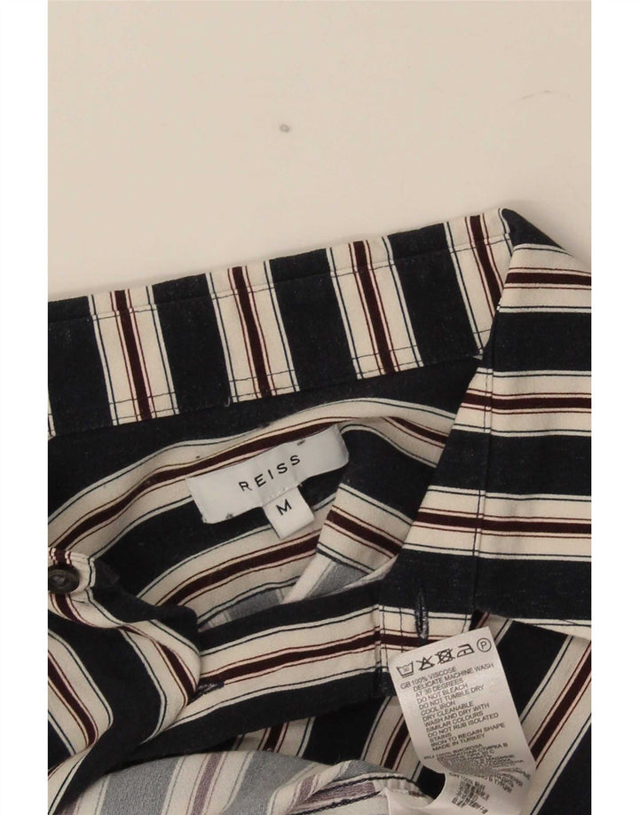 Reiss Mens Shirt Medium Navy Blue Striped Viscose