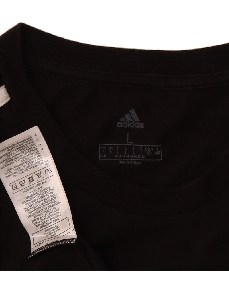 ADIDAS Womens Graphic T-Shirt Top UK 16/18 Large Black Cotton Vintage Adidas and Second-Hand Adidas from Messina Hembry 