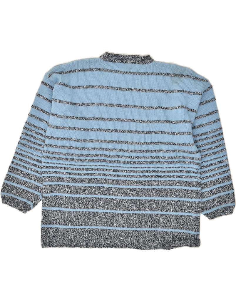 VINTAGE Mens Crew Neck Jumper Sweater Large Blue Striped Wool Vintage Vintage and Second-Hand Vintage from Messina Hembry 