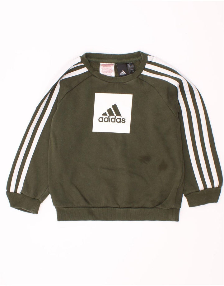 Adidas Boys Graphic Sweatshirt Jumper 3-4 Years Green Cotton