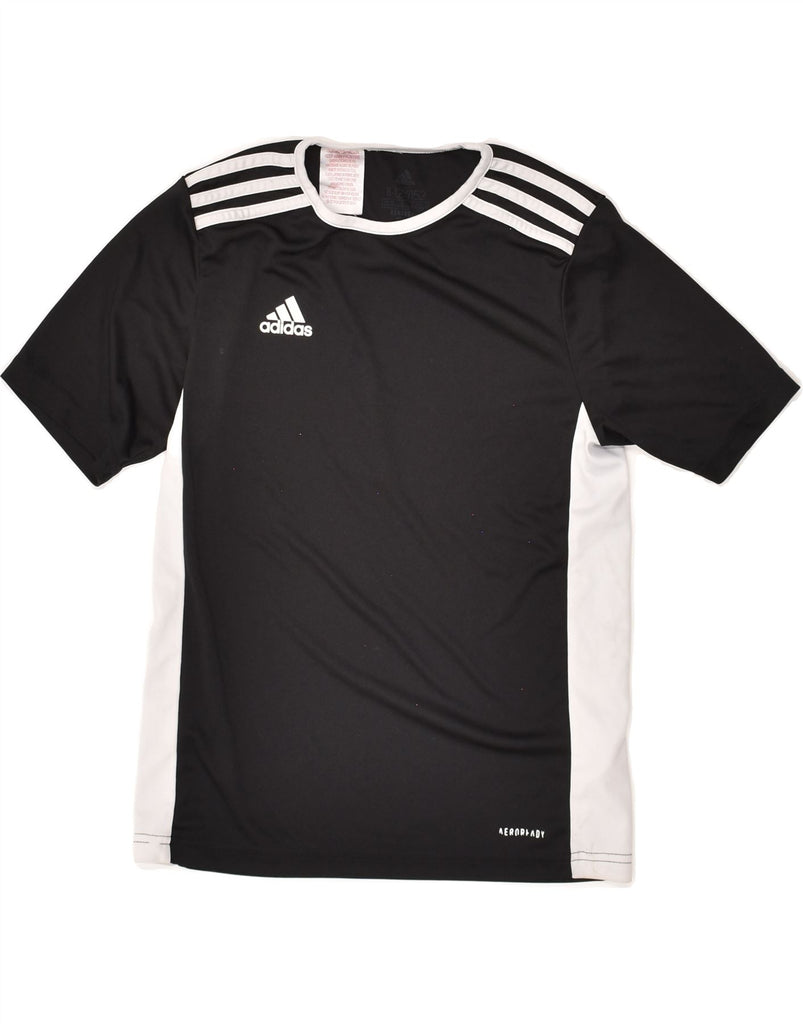 ADIDAS Boys Aeroready T-Shirt Top 11-12 Years Black Colourblock Polyester | Vintage Adidas | Thrift | Second-Hand Adidas | Used Clothing | Messina Hembry 