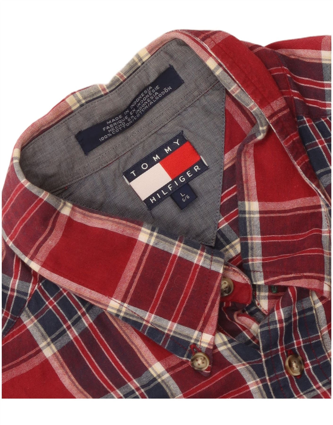Tommy Hilfiger Mens Shirt Large Red Check Cotton