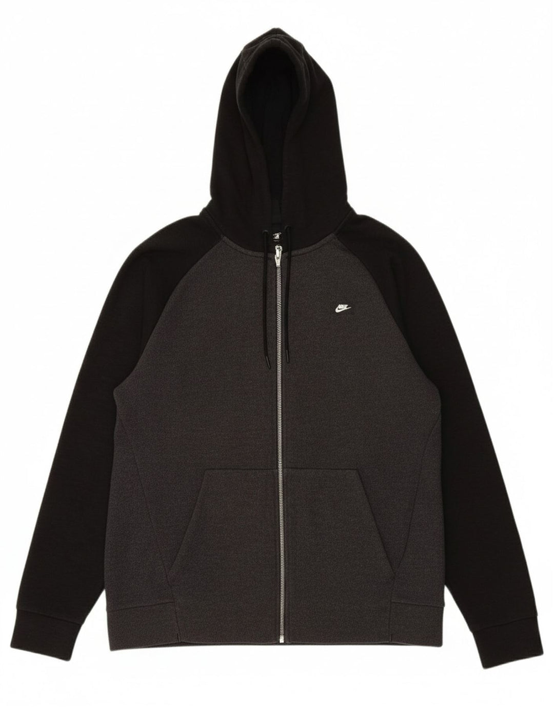 NIKE Mens Zip Hoodie Sweater Medium Grey Colourblock Cotton