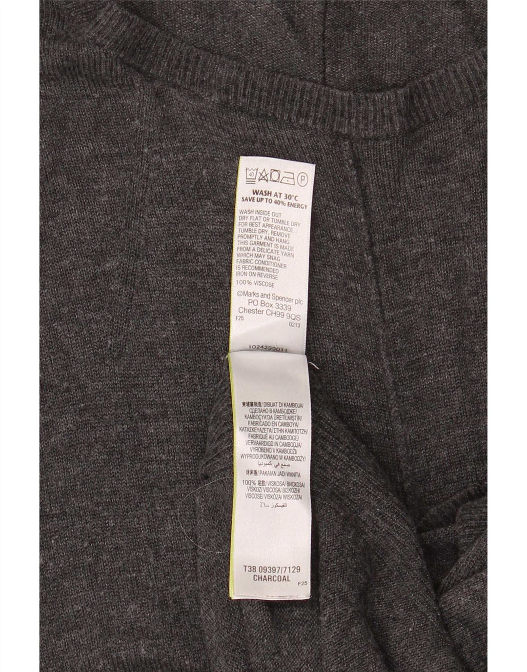 Marks & Spencer Womens 3/4 Sleeve Boat Neck Jumper Sweater UK 12 Medium Gre