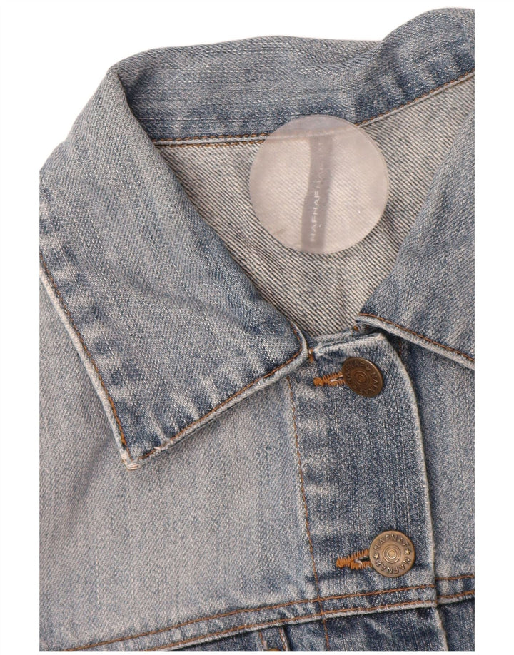 Naf Naf Womens Denim Jacket UK 12 Medium Blue Floral Cotton