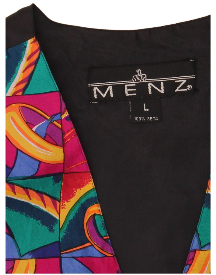 VINTAGE Mens Waistcoat Large Multicoloured Patchwork Silk