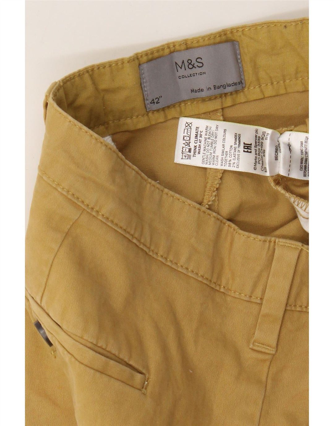 Marks & Spencer Mens Chino Shorts W42 2XL Yellow Cotton