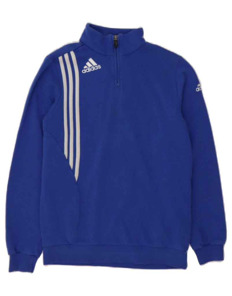 ADIDAS Boys Zip Neck Sweatshirt Jumper 15-16 Years Blue Cotton Vintage Adidas and Second-Hand Adidas from Messina Hembry 