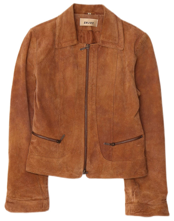 ENJOY Womens Suede Jacket UK 10 Small Brown Leather