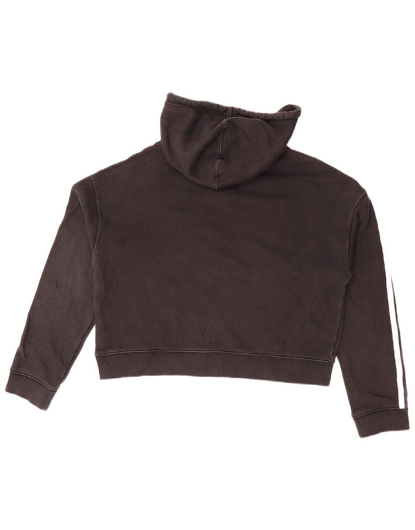 Adidas Womens Crop Oversized Hoodie Jumper UK 8 Small Black Cotton