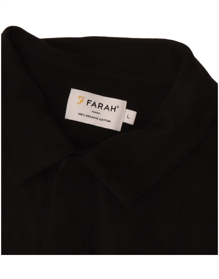 Farah Mens Long Sleeve Polo Shirt Large Black Cotton