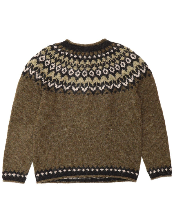 Vintage Womens Boat Neck Jumper Sweater UK 18 XL Khaki Fair Isle