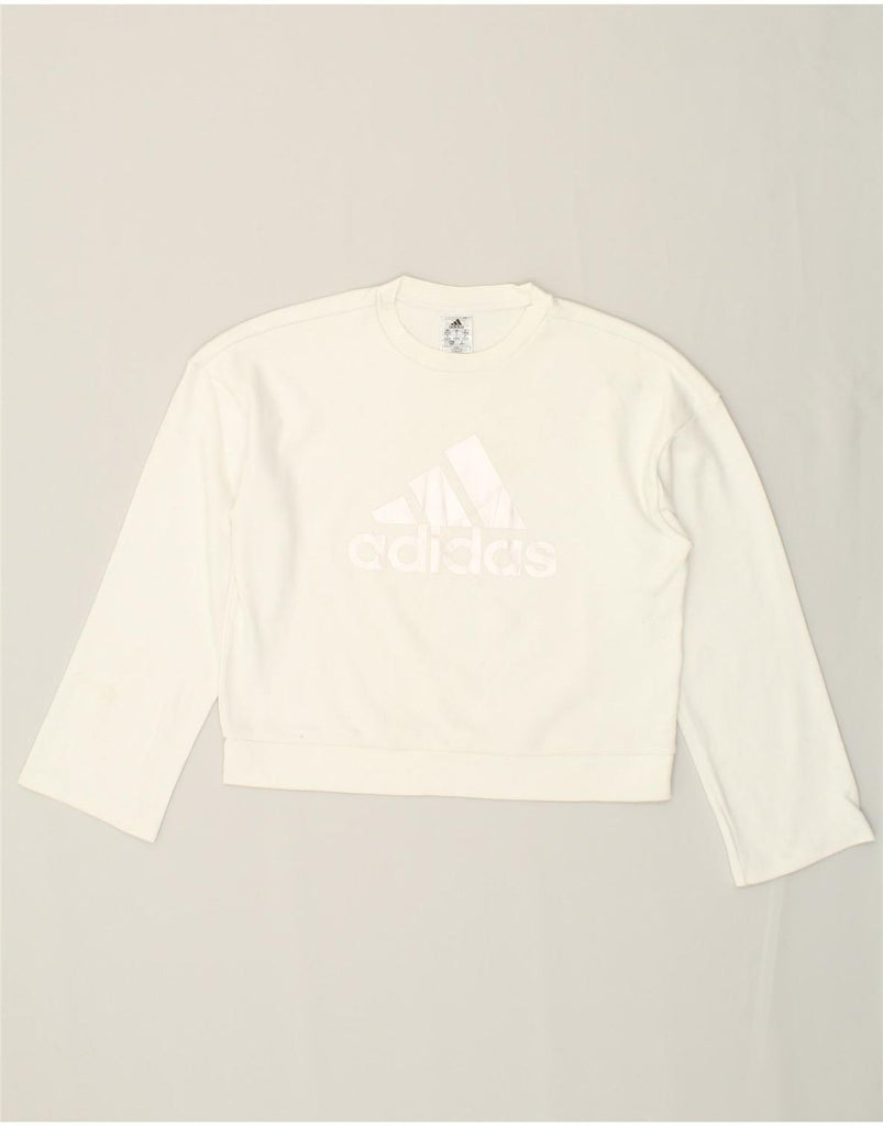 ADIDAS Womens Graphic Sweatshirt Jumper UK 8/10 Small White Cotton | Vintage Adidas | Thrift | Second-Hand Adidas | Used Clothing | Messina Hembry 